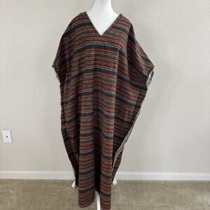 Vintage 70s Allure Caftan Kaftan Striped Boho Hippie Festival Lounge Dress OS
